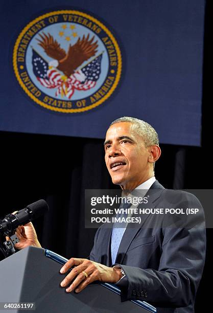 President Barack Obama makes remarks prior to signing HR 3230, The Veterans' Access to Care through Choice, Accountability and Transparency Act of...