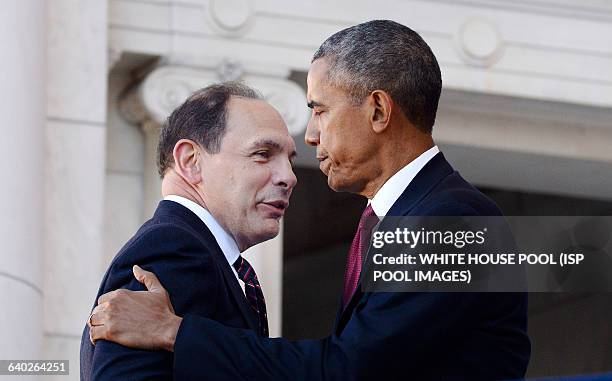 President Barack Obama and Veterans Affair secretary Robert McDonald attend a ceremony at Arlington National Cemetery, November 11 , 2015 in...