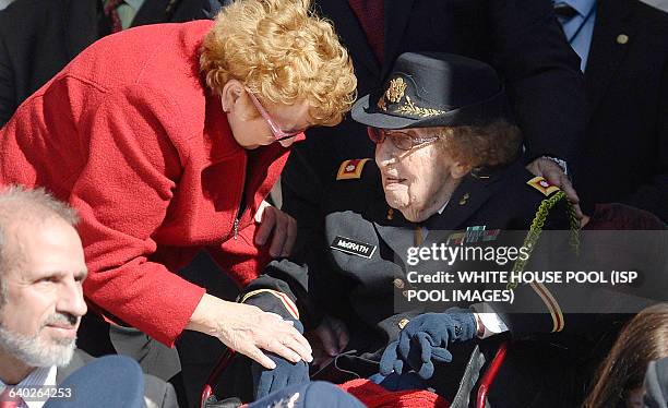 Years old LTC Luta Mae Cornelius McGrath, the nation's oldest living female WW II Veteran attends a ceremony at Arlington National Cemetery, November...