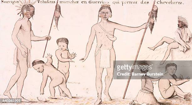 18th-Century Sketch of Choctaw Warriors and Children