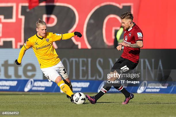 Marvin Stefaniak of Dynamo Dresden and Marvin Stefaniak of Dynamo Dresden battle for the ball during the Second Bundesliga match between 1. FC...