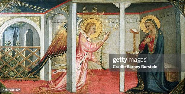 Early 15th-Century Italian Painting of The Annunciation, circa 1400.