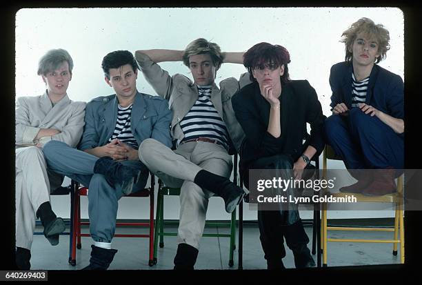 The members of Duran Duran are, from left: Andy Taylor , Rodger Taylor , Simon Le Bon , John Taylor , Nick Rhodes .