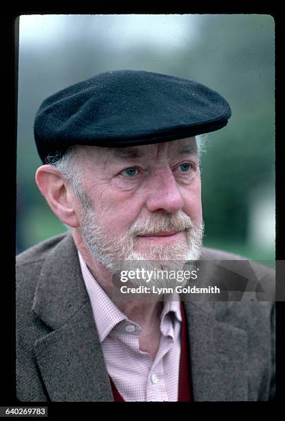 Outdoor headshot of actor Alec Guinness. Photograph, 1982.