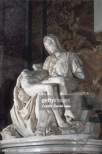 Michelangelo's Pieta at St Peter's Rome. The work was commissioned in 1497 and completed at the turn of the century. Located in: St. Peter's...