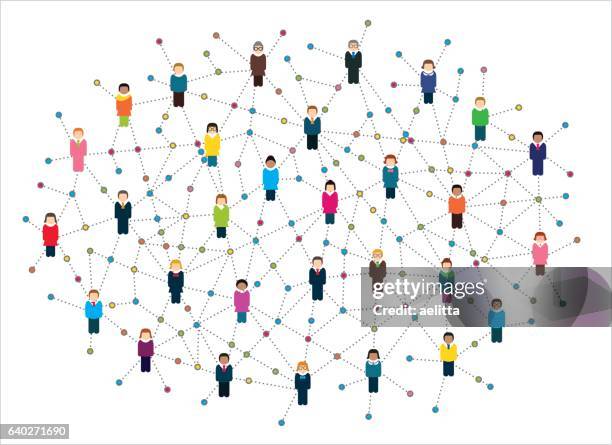 social network scheme, which contains people connected to each other. - abstract geometric silhouette woman stock illustrations