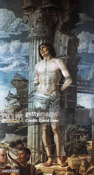 Mantegna's painting of the death of Saint Sebastian. | Located in: Musee du Louvre, circa 1481.