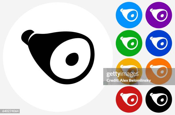 ham icon on flat color circle buttons - pork leg stock illustrations