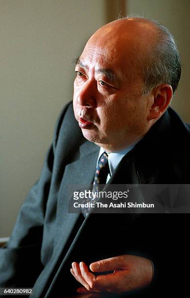President Katsuji Ebisawa speaks during the Asahi Shimbun interview at the company headquarters on April 8, 1999 in Tokyo, Japan.