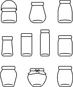 glass jar line icons set, vector illustration