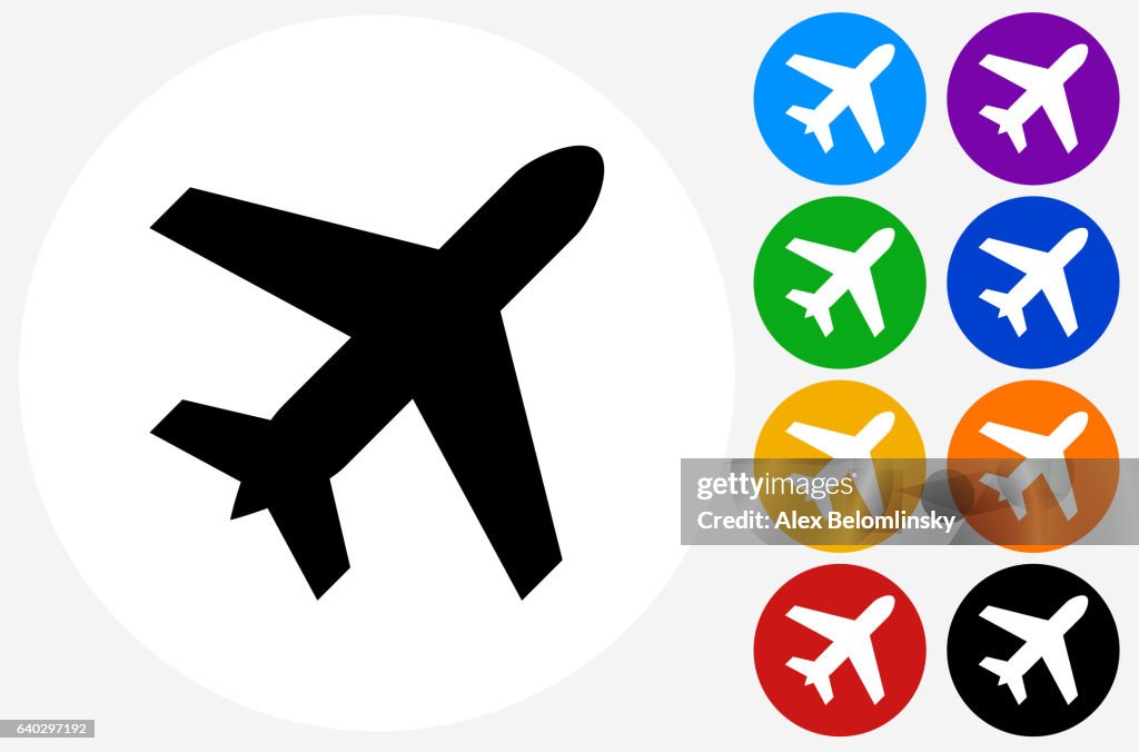 Flugzeug-Symbol auf flachen Farbkreis-Tasten