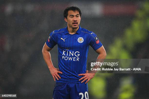 Shinji Okazaki of Leicester City during the Emirates FA Cup Fourth Round match between Derby County and Leicester City at iPro Stadium on January 27,...