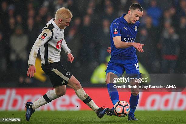 Will Hughes of Derby County and Andy King of Leicester City during the Emirates FA Cup Fourth Round match between Derby County and Leicester City at...