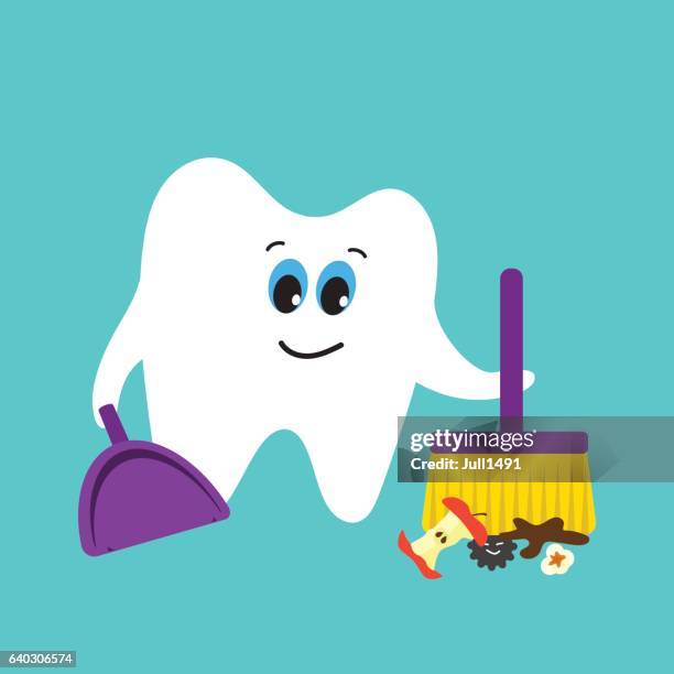 cute tooth does the cleaning. flat design - leftovers stock illustrations