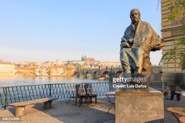 bedrich smetana statue by the vltava river in prague - smetana museum stock pictures, royalty-free photos & images