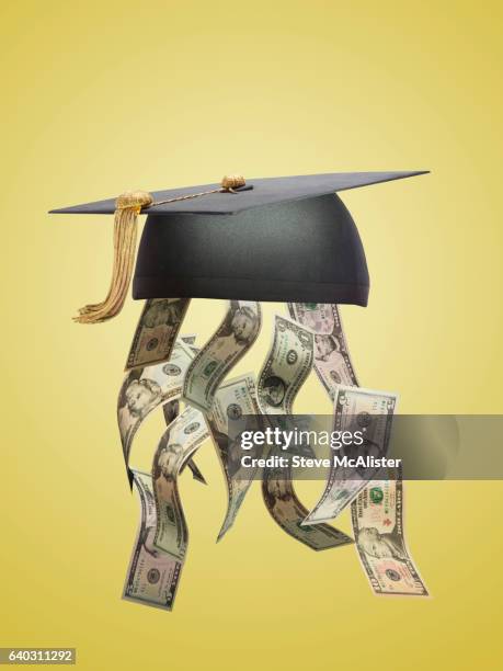 graduation cap with dollars - falls texas stock pictures, royalty-free photos & images