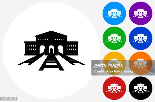 train tracks icon on flat color circle buttons - train tracks circle stock illustrations