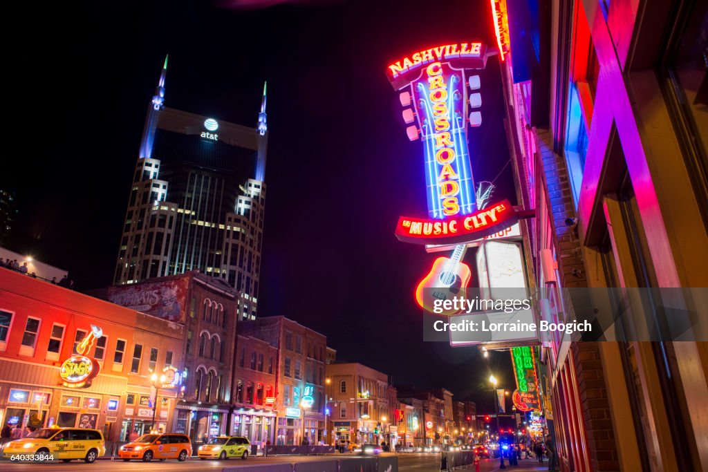 Nashville Night Street Scene Music Row Tennessee Destinazioni di viaggio