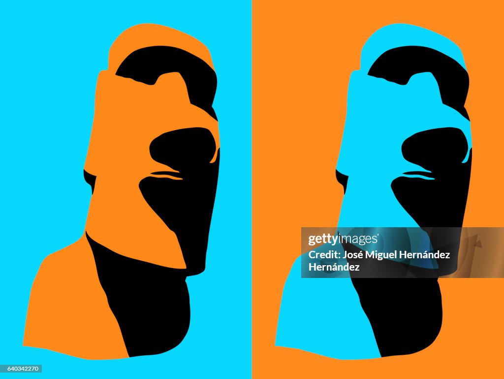Moai Easter Island Illustration cyan-orange contrast