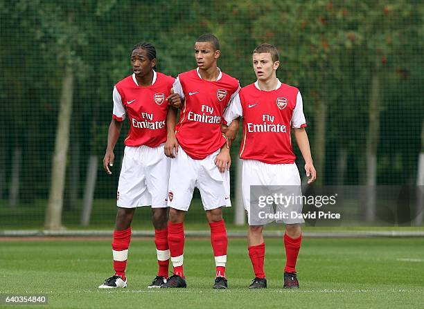 Sanchez Watt, Craig Eastmond and Jack Wilshere . Arsenal Youth 4:1 Aston Villa Youth. FA Academy League. Arsenal Training Ground, London Colney,...