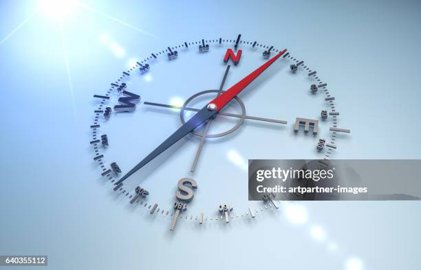 close-up of navigational compass - ray tracing stock pictures, royalty-free photos & images