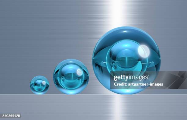 glass spheres in three different sizes - ray tracing stock pictures, royalty-free photos & images