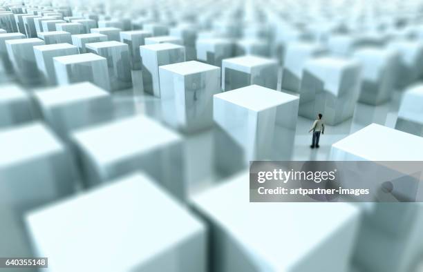 man stands in a maze - ray tracing stock pictures, royalty-free photos & images