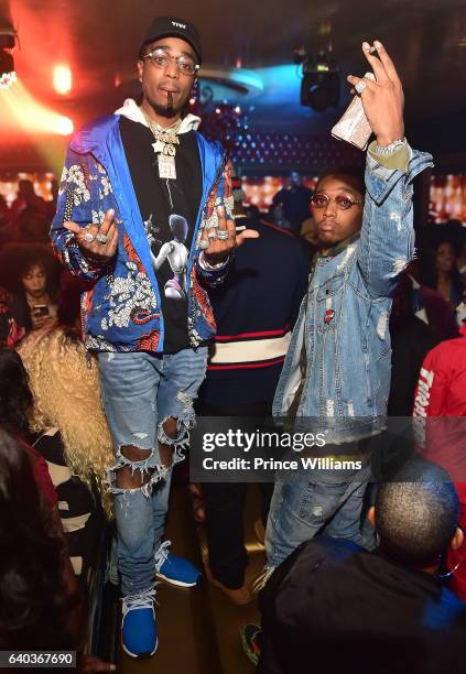 Quavo and Takeoff of the group Migos attend "Culture" Album Release Party at Compound on January 29, 2017 in Atlanta, Georgia.