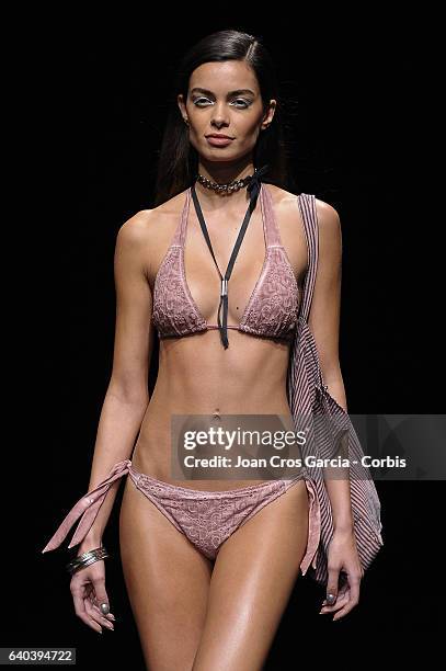 The top model, Joana Sanz, wearing clothes from TCN, during the first day of 080 Barcelona Fashion Week, on January 30, 2017 in Barcelona, Spain.