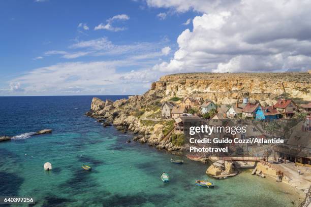 popeye village near mellieha, set of the movie with robin williams - mellieha malta stock pictures, royalty-free photos & images