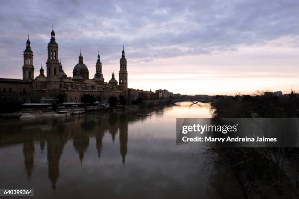 basilica-cathedral of our lady of pillar - comunidad autónoma de aragón stock pictures, royalty-free photos & images