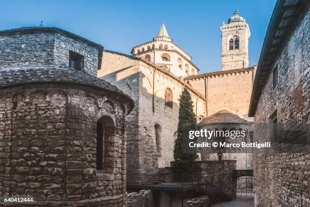 bergamo, italy. saint mary major (santa maria maggiore) basilica in upper town (città alta). - bergamo alta stock pictures, royalty-free photos & images