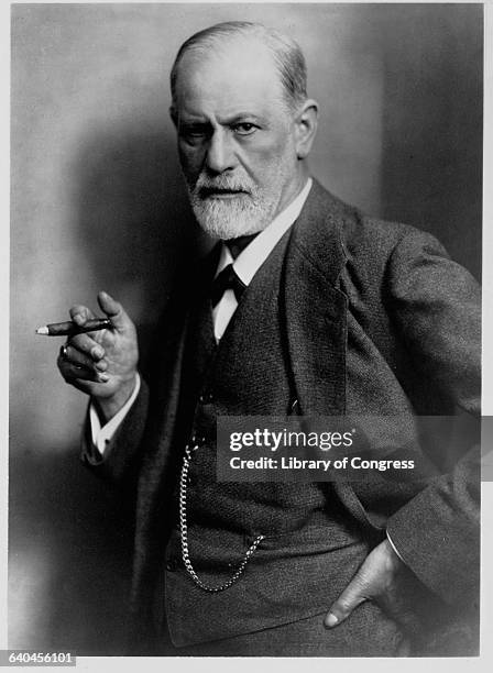 Portrait of noted psychoanalyst Sigmund Freud with a cigar.