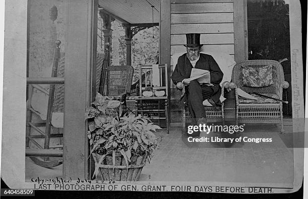 Ulysses S. Grant Reading Newspaper on Porch