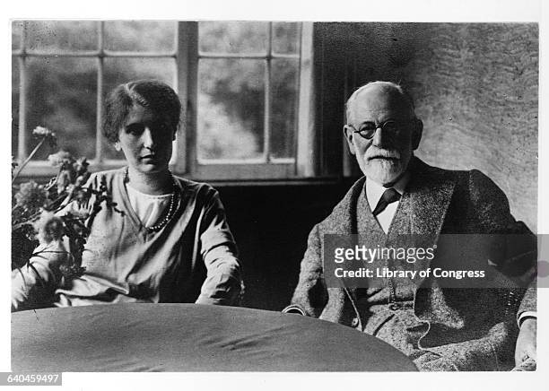 Sigmund Freud and Daughter Anna Sitting at Table