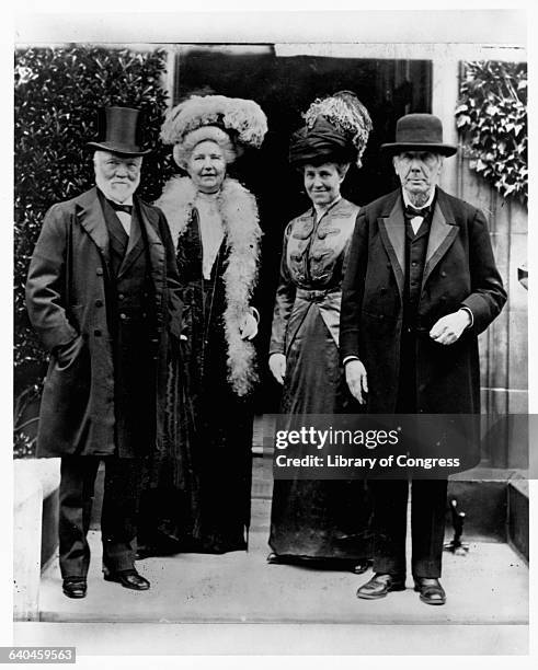 Andrew Carnegie stands next to his wife Louise and their guests.