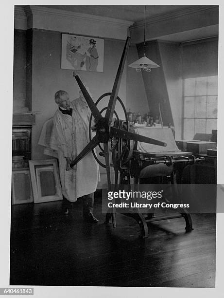 Printer and Artist Joseph Pennell Working Printing Press
