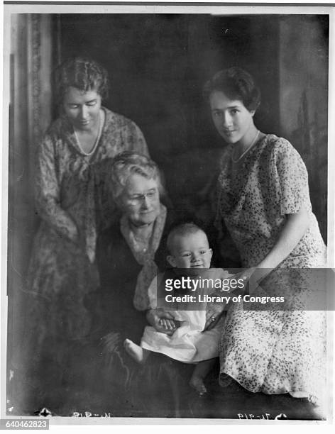 The infant Charles A Lindbergh Jr with his mother Anne Morrow Lindbergh, grandmother, and great grandmother. The next year he would be kidnapped and...