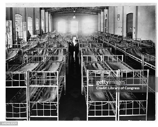 View at the rows of beds in the Women's Dormitory at Hotel de Inmigrantes in Buenos Aires, which functioned as Argentina's Ellis Island.