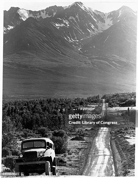 The Alaska-Canadian Highway under construction in 1942. | Location: Alaska Territory, USA.