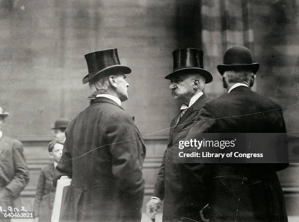 Financier John Pierpont Morgan Speaking with Two Businessmen Financier John Pierpont Morgan Speaking with Two Businessmen