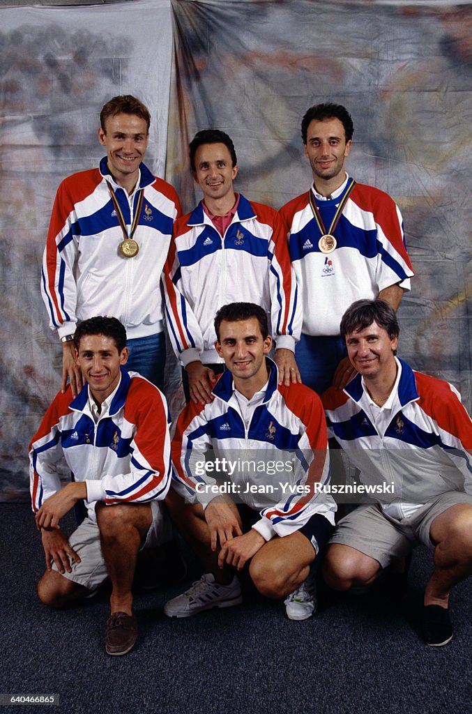 Philippe Riboud Men of the French Olympic fencing team which competed in Barcelona in ...