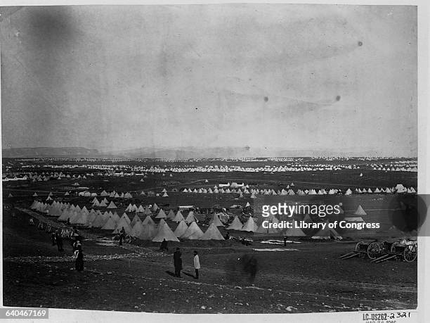 Overview of the camp of the 33rd Regiment at Mackenzie's Heights during the Crimean War. 1855.