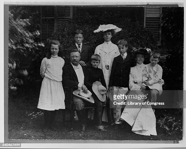 President Theodore Roosevelt and his family in 1903, from left: Ethel Roosevelt, Theodore Roosevelt, Ted Roosevelt, Jr., Archibald "Archie"...