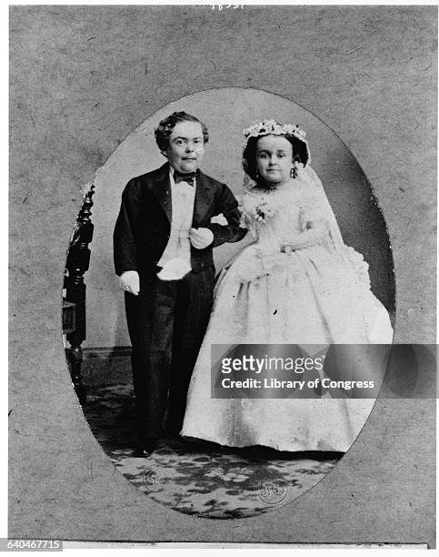 Barnum circus performer General Tom Thumb, or Charles Sherwood Stratton, and his new wife.