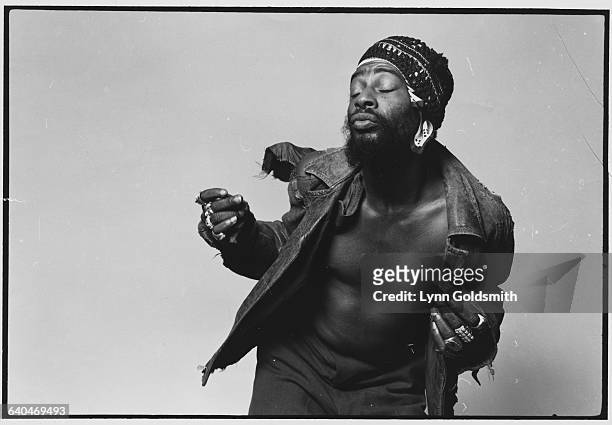 American singer, songwriter, bandleader, and record producer George Clinton dancing, 1980.