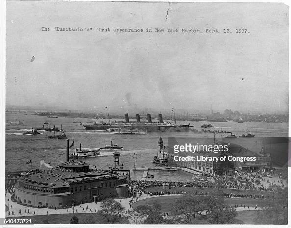 Lusitania Entering New York Harbor, 1907