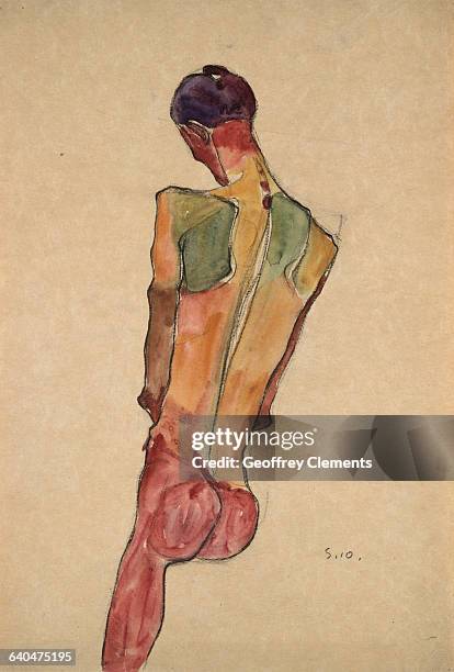 Male Nude, Back View by Egon Schiele