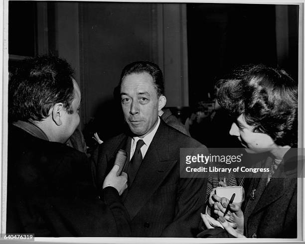 Directly after winning the Nobel Prize in 1957, here writer Albert Camus is giving an interview.