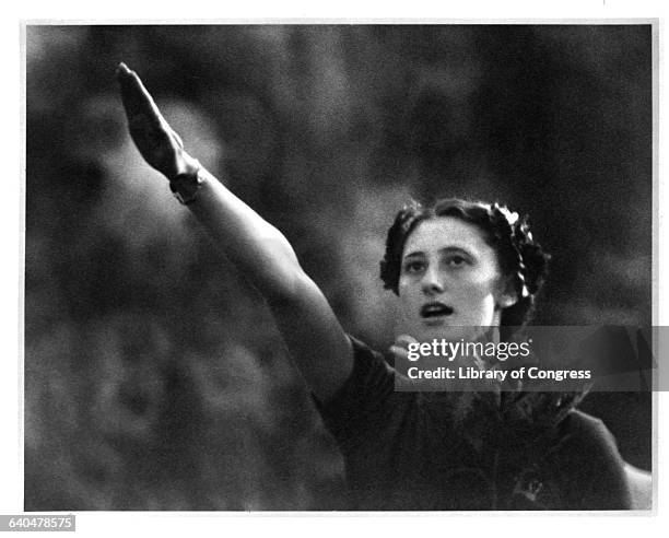 Italian athlete Ondina Valla saluting, circa 1936.